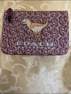 Coach Burgundy Signature Rexy Zip Pouch